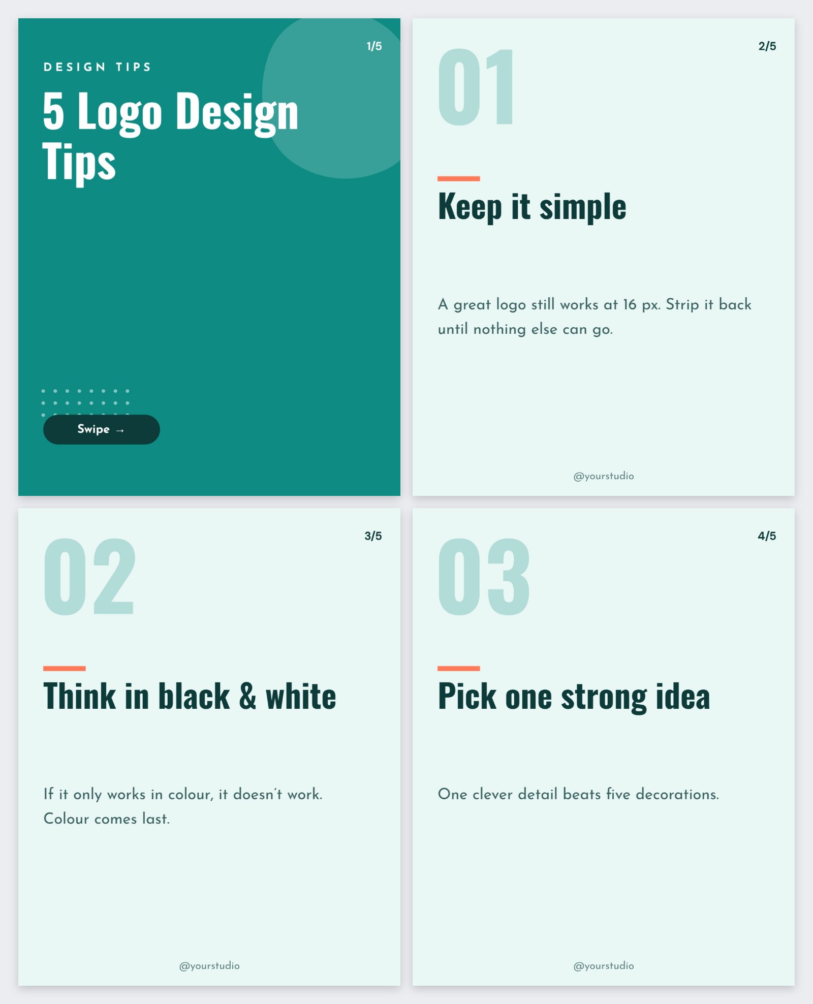 5 Logo Design Tips Carousel — editable social media template