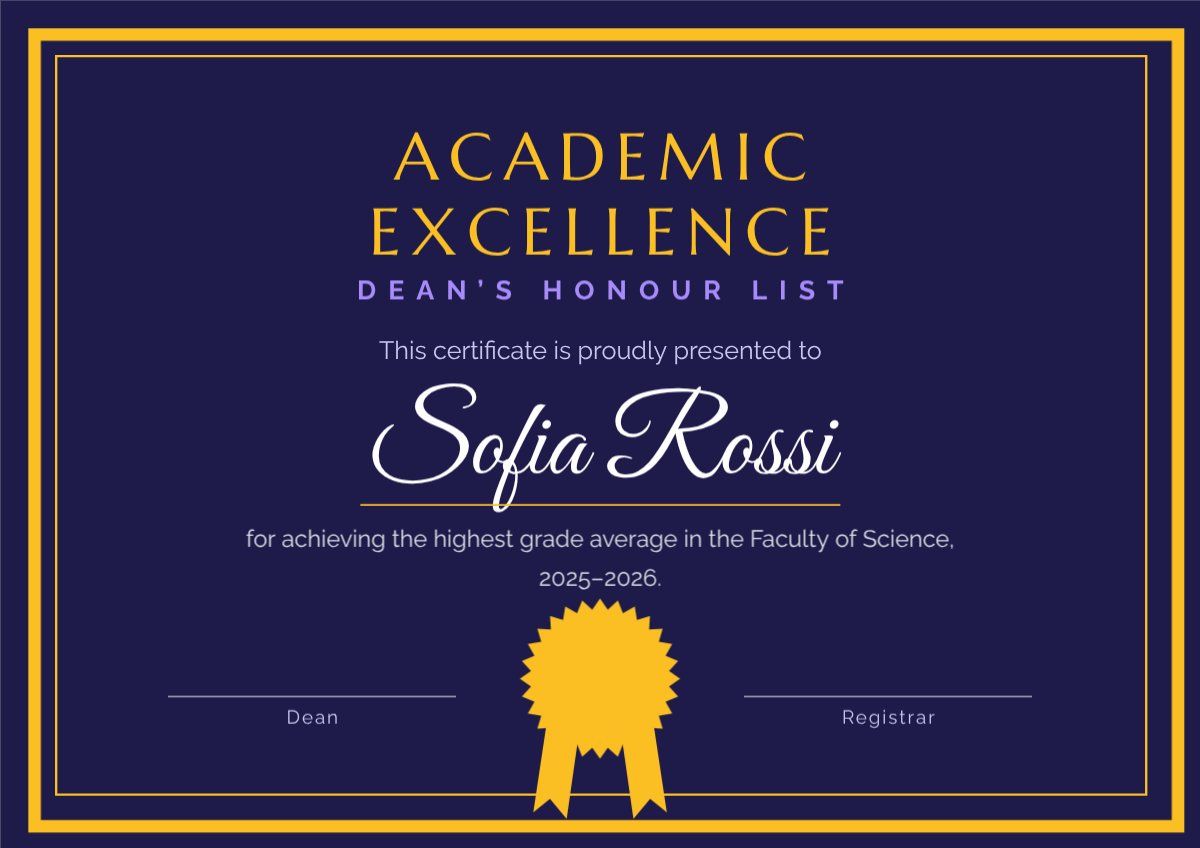 Academic Excellence Award — editable certificates template