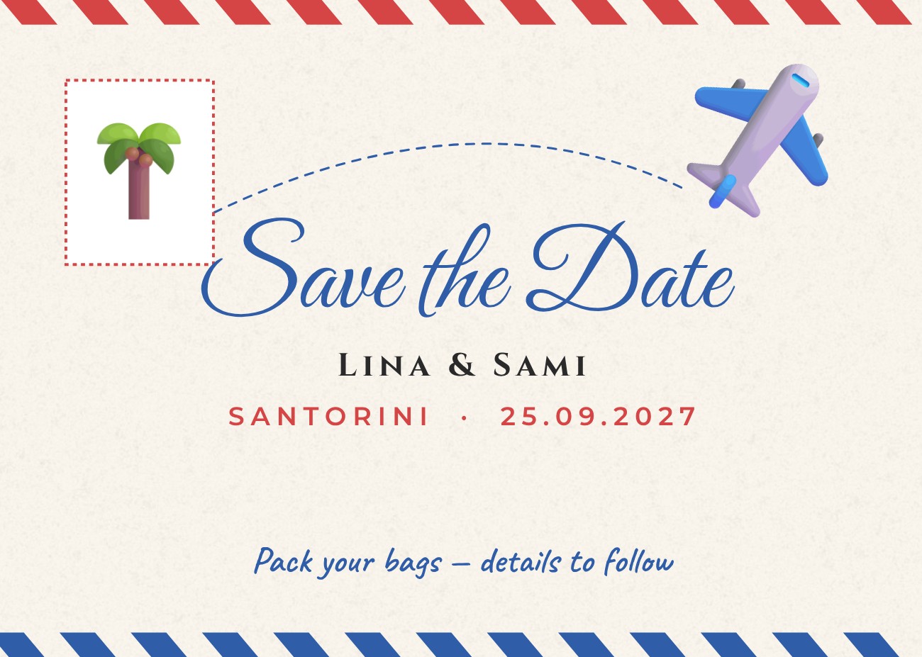 Airmail Destination Save the Date — editable wedding template