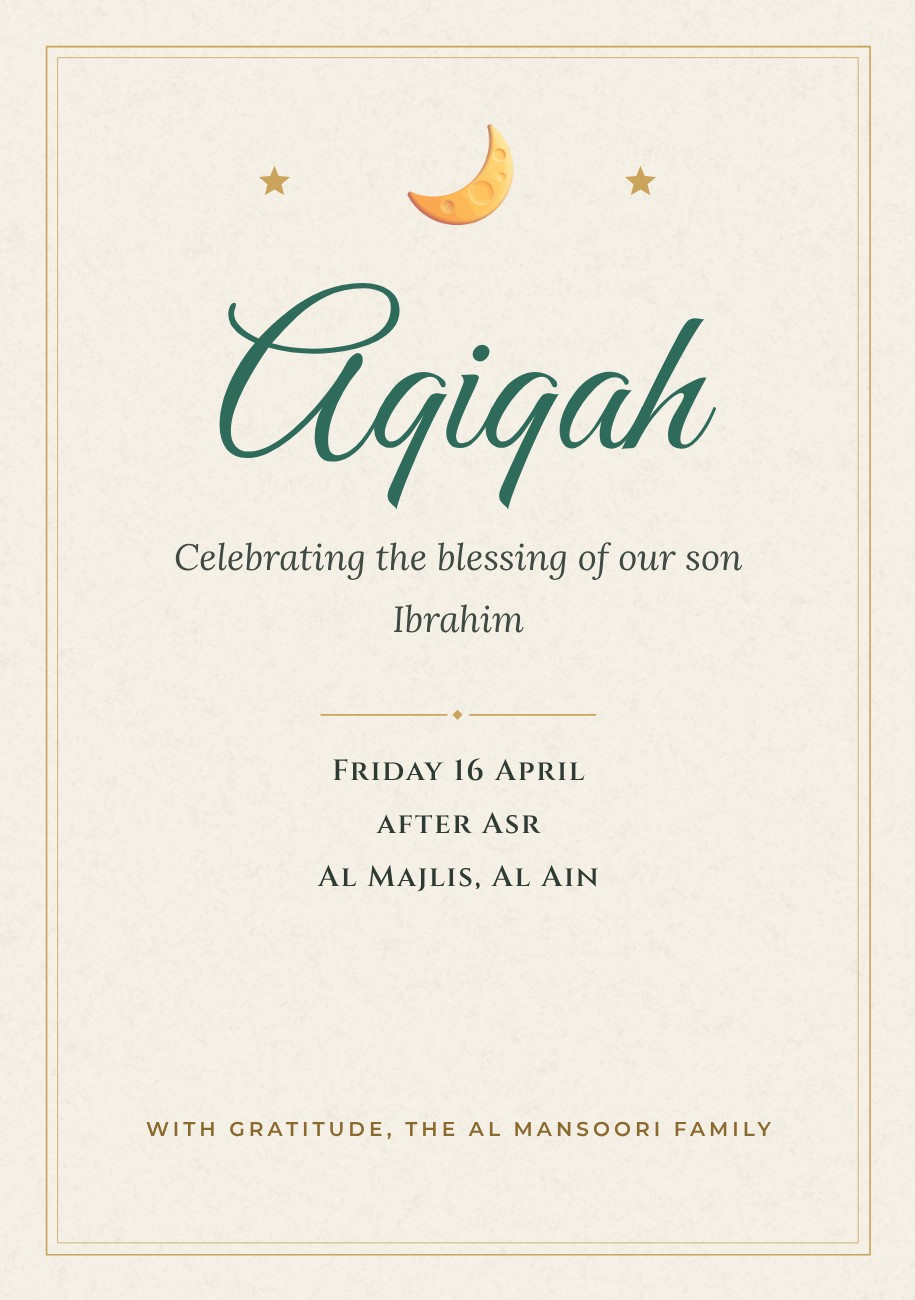 Aqiqah Celebration Invitation — editable love & family template