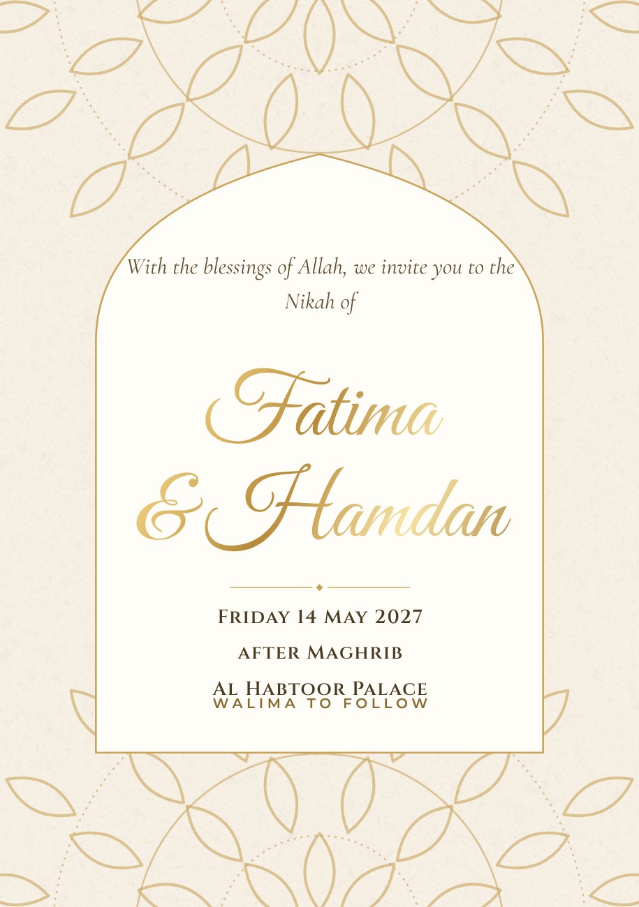 Arabesque Arch Nikah Invitation — editable wedding template