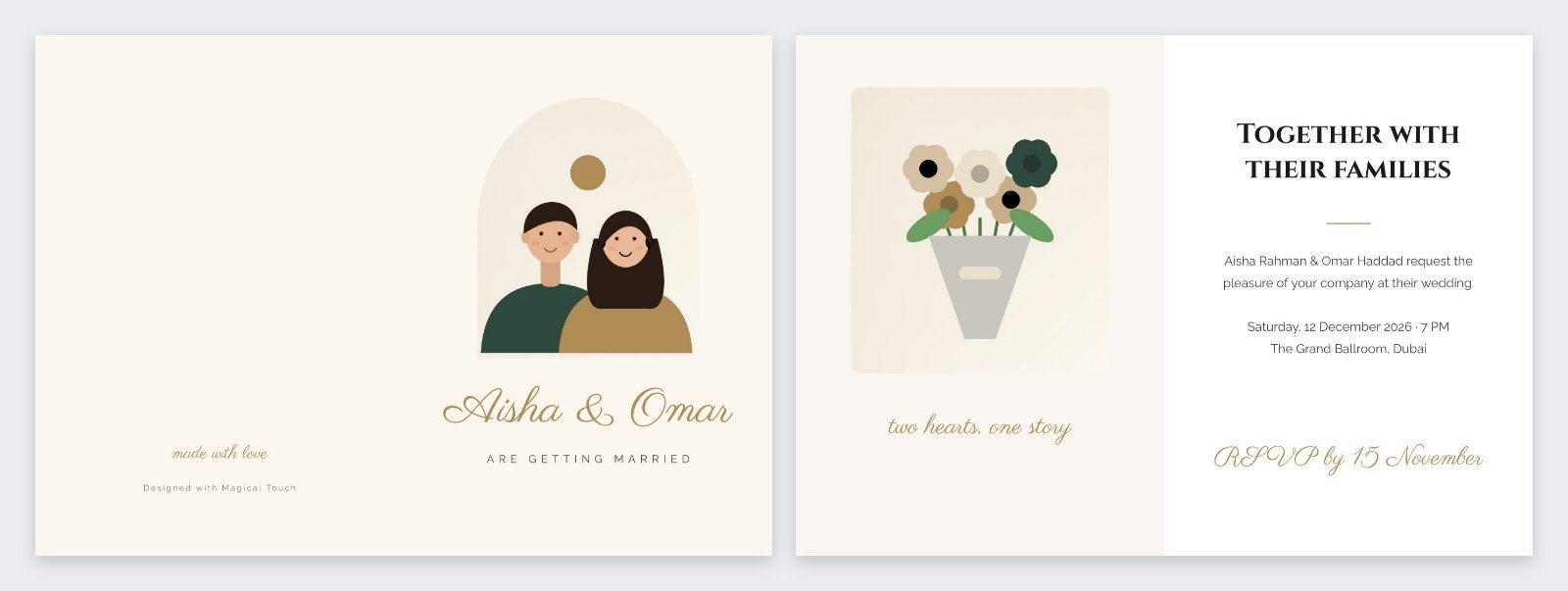 Arch Wedding Invitation Folded Card — editable cards template