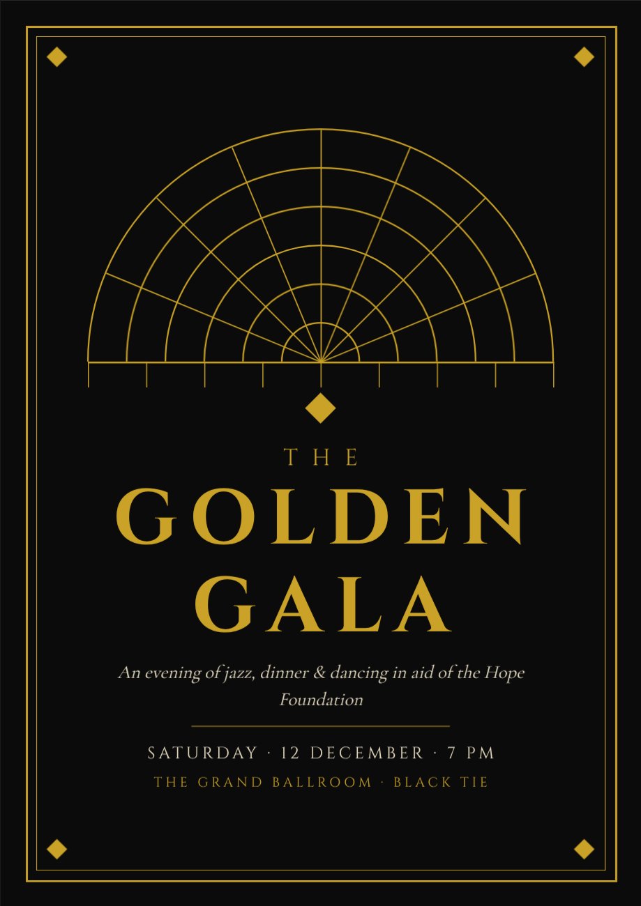 Art Deco Black Gold Gala Poster — editable events template