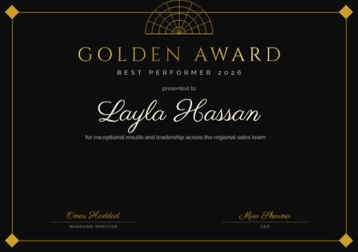 Art Deco Gold Award Certificate