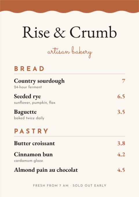 Artisan Bakery Menu template