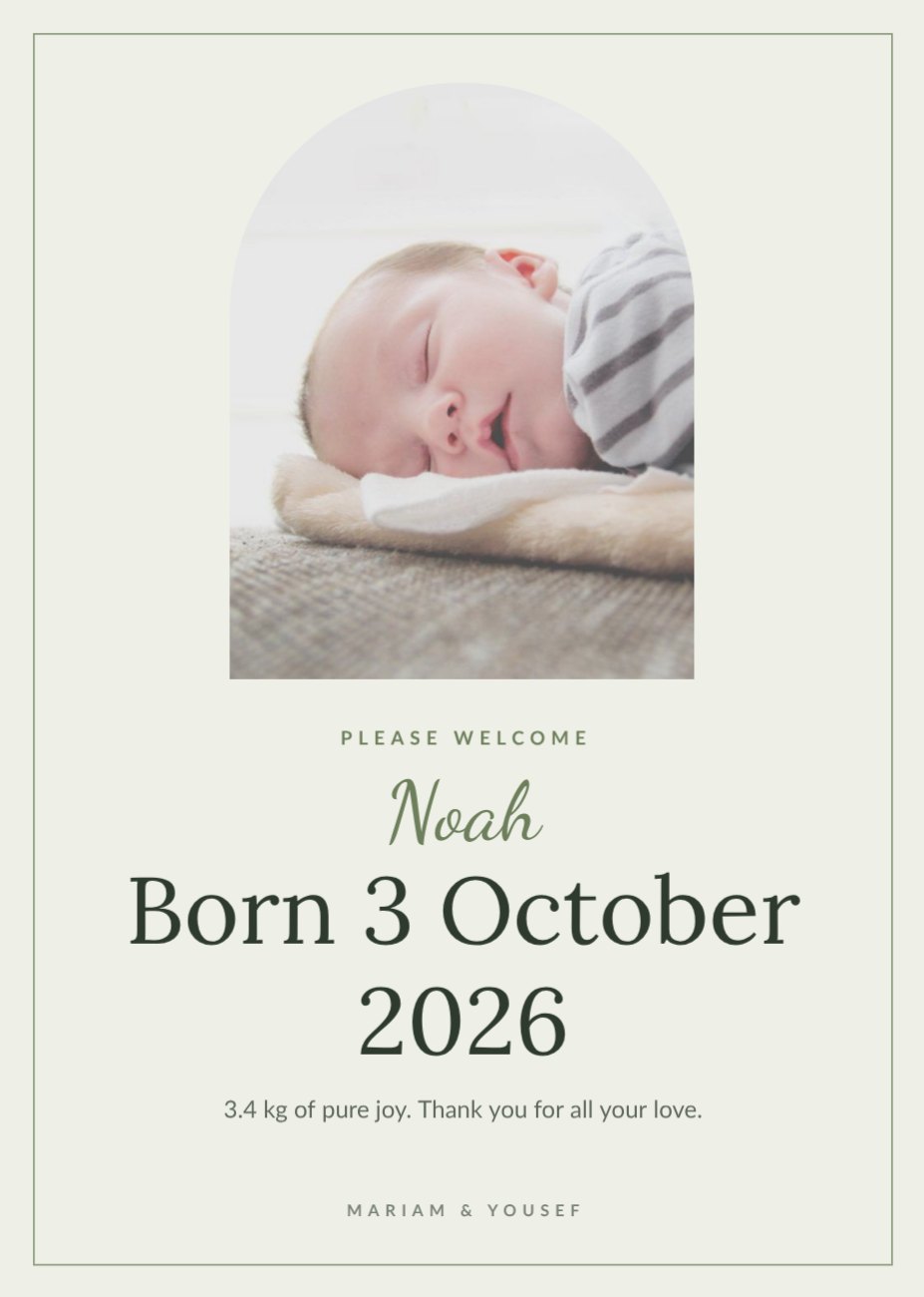 Baby Announcement Card — editable love & family template