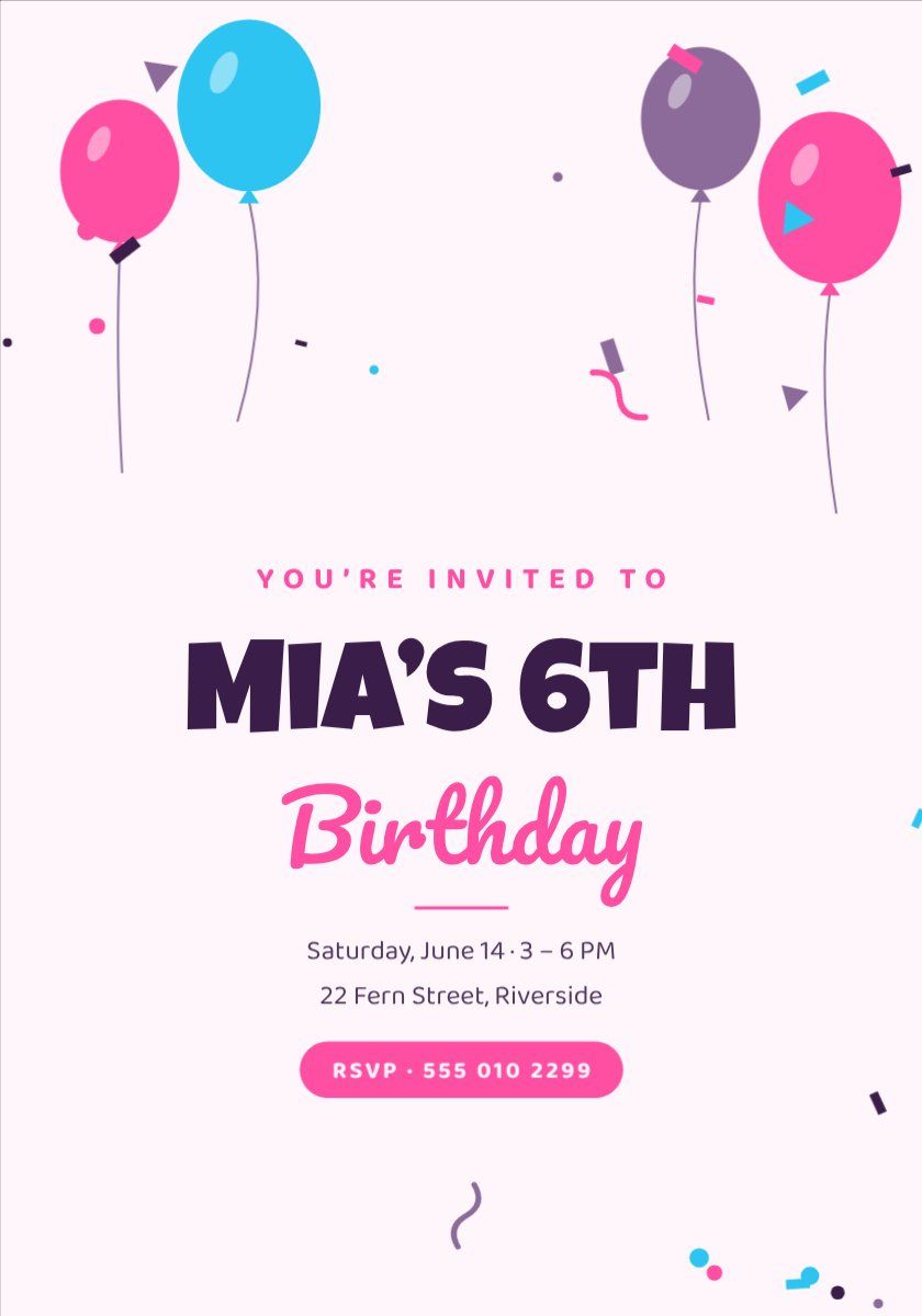 Balloon Bash Invitation — editable birthday template