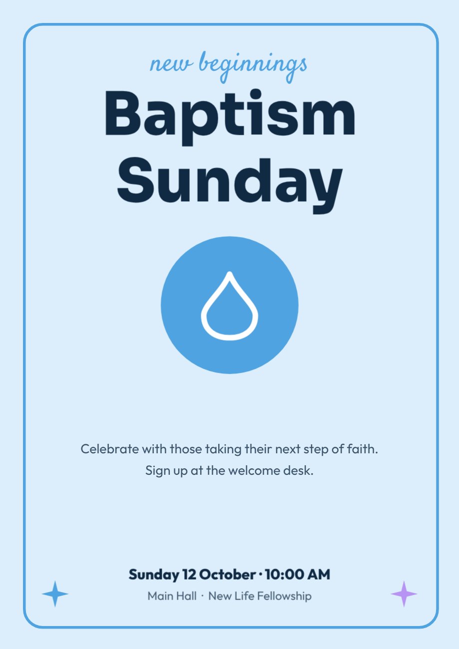 Baptism Sunday Church Poster — editable events template