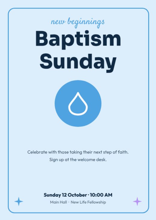 Baptism Sunday Church Poster template