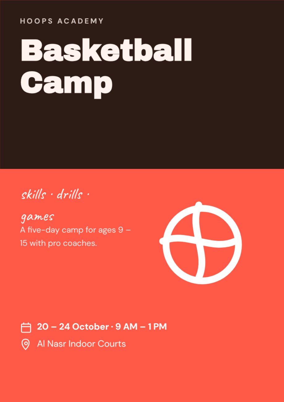 Basketball Camp Sports Poster — editable events template