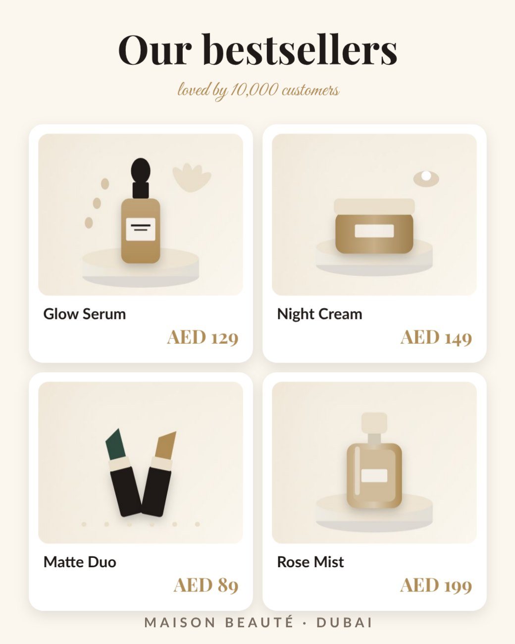 Beauty Bestsellers Product Grid — editable marketing template