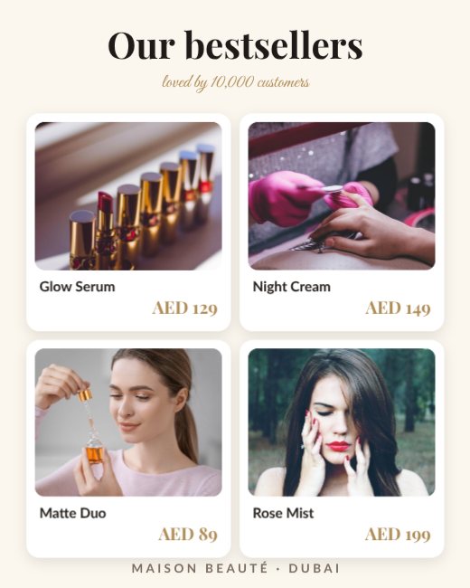 Beauty Bestsellers Product Grid — free salon flyer template