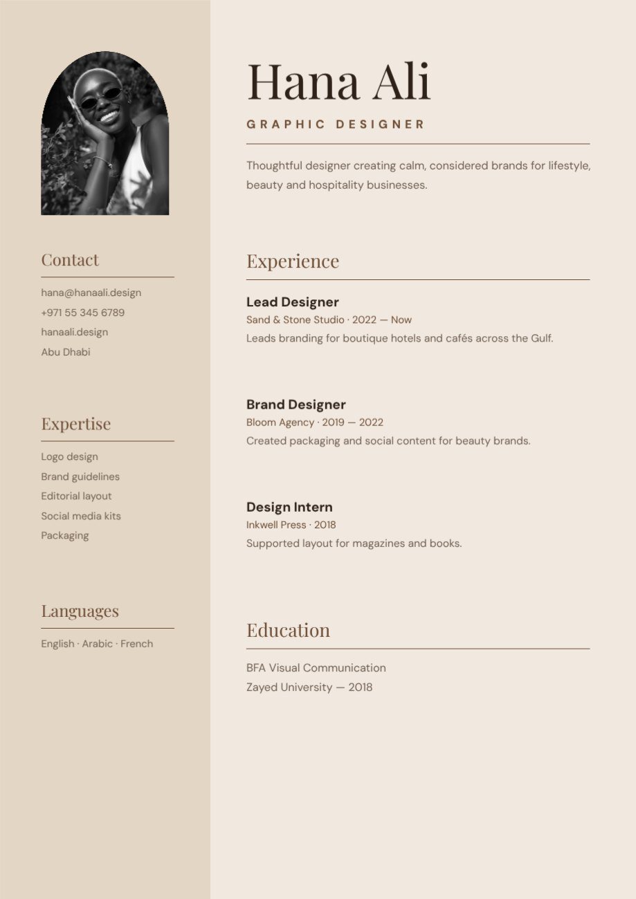 Beige Clean Lines Designer Resume — editable resume template