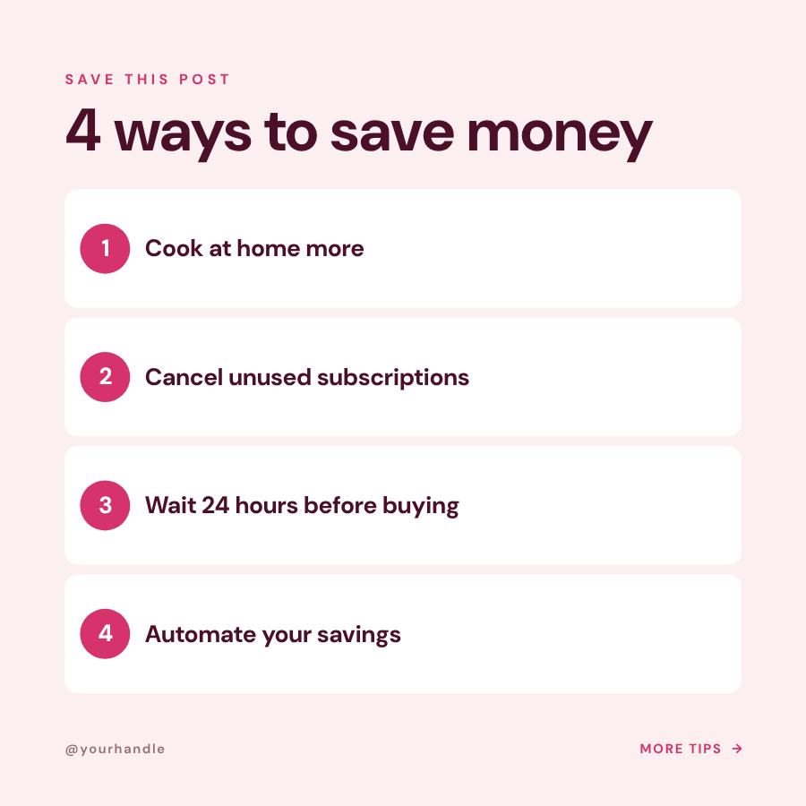 Berry 4 ways to save money Tips Post — editable social media template