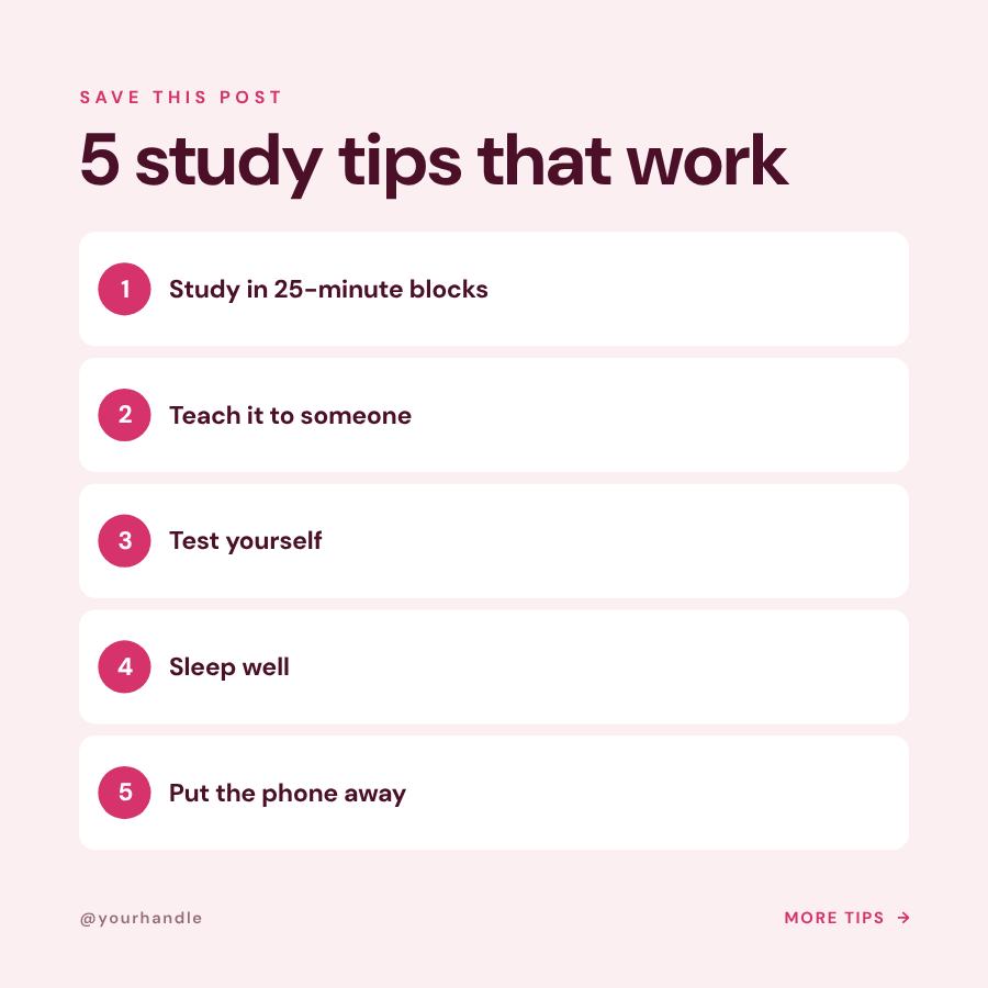 Berry 5 study tips that work Tips Post — editable social media template