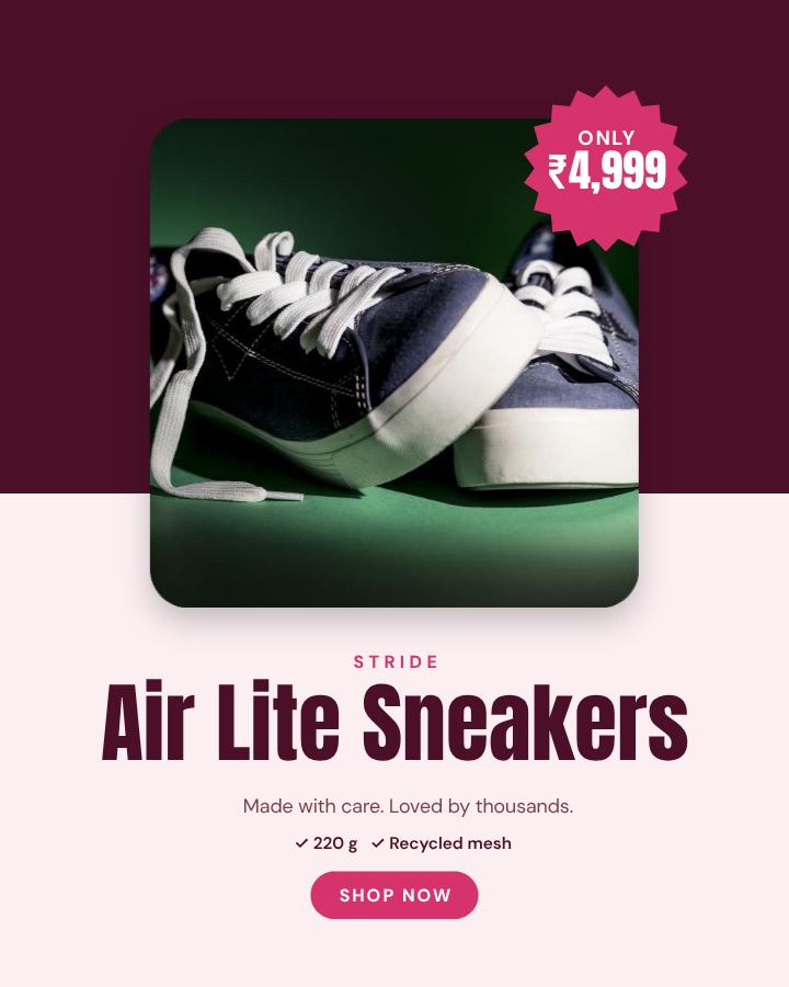 Berry Air Lite Sneakers Product Ad — editable marketing template