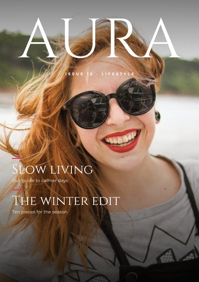 Berry AURA Lifestyle Magazine Cover Issue 12 — editable marketing template