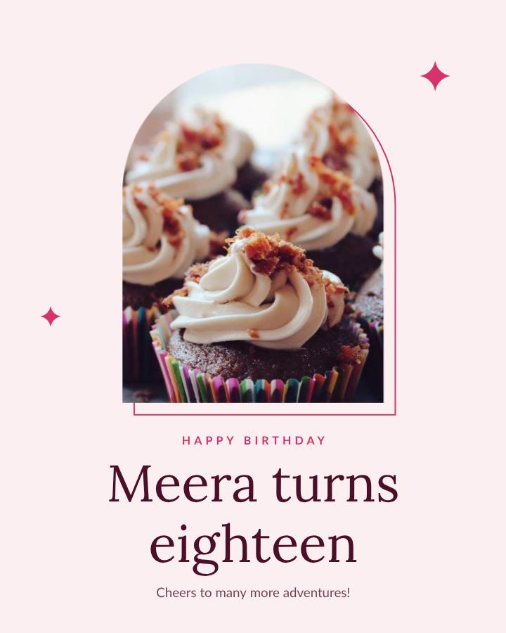 Berry Happy Eighteen Meera Birthday Post — editable birthday template