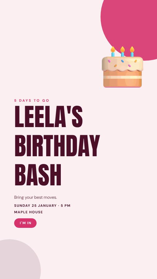 Berry Leela Birthday Bash Story — editable birthday template