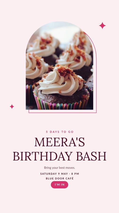 Berry Meera Birthday Bash Story — editable birthday template