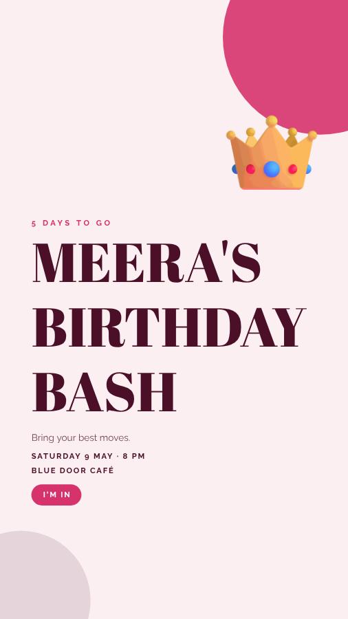 Berry Modern Meera Birthday Bash Story — editable birthday template