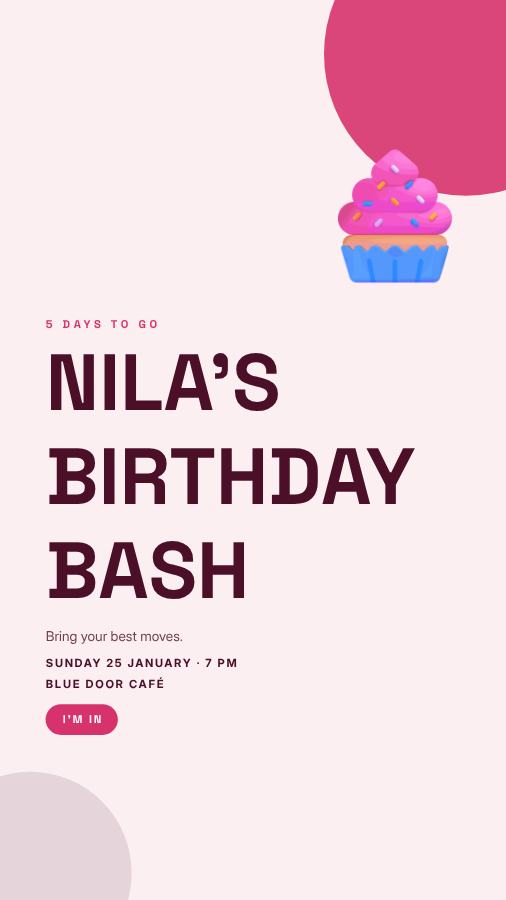 Berry Modern Nila Birthday Bash Story — editable birthday template