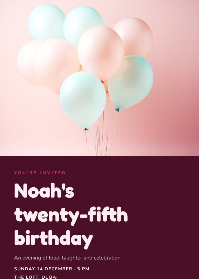 Berry Noah's Twenty-Five Birthday Invitation — editable birthday template