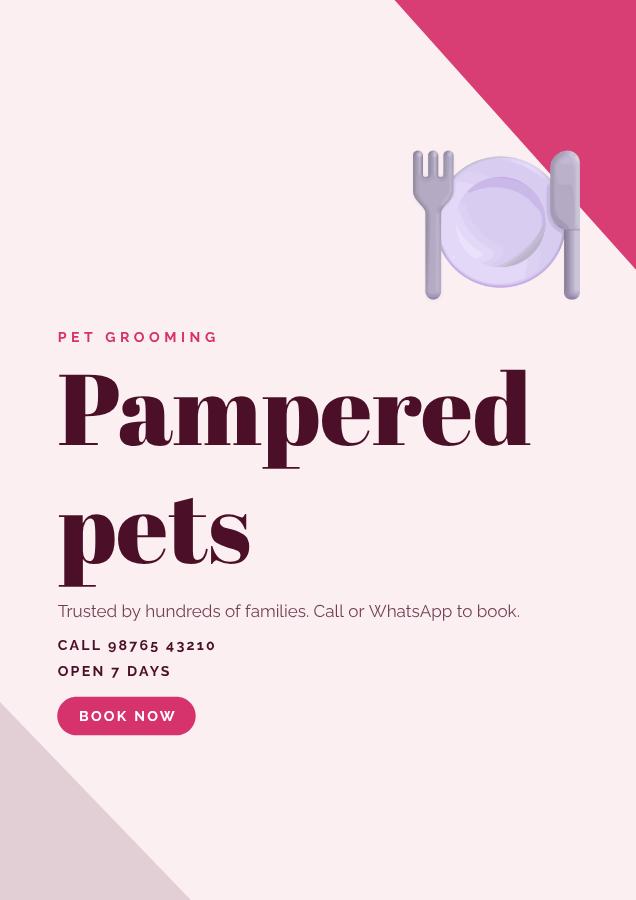 Berry Pampered pets Pet grooming Flyer — editable business template