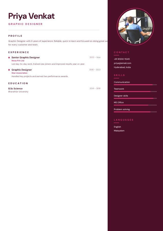 Berry Priya Venkat Graphic Designer Resume — editable resume template