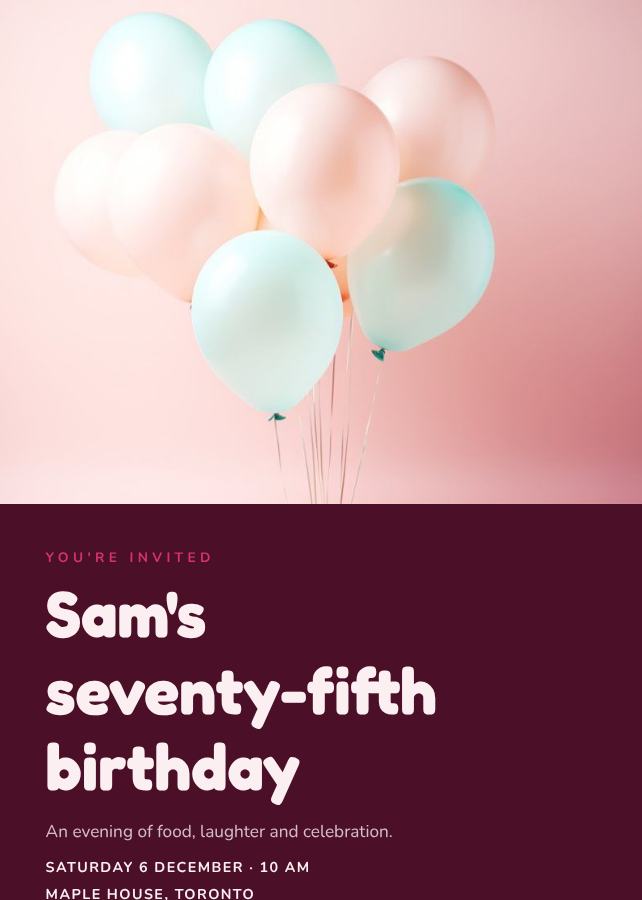 Berry Sam's Seventy-Five Birthday Invitation — editable birthday template