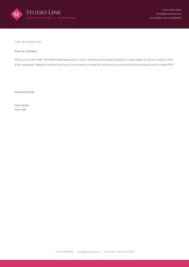 Berry Studio Line Bold Letterhead — editable business template