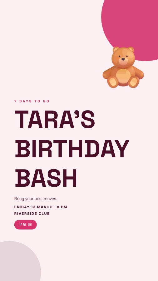 Berry Tara Birthday Bash Story — editable birthday template