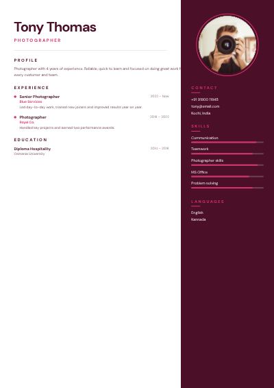 Berry Tony Thomas Photographer Resume — free resume site template
