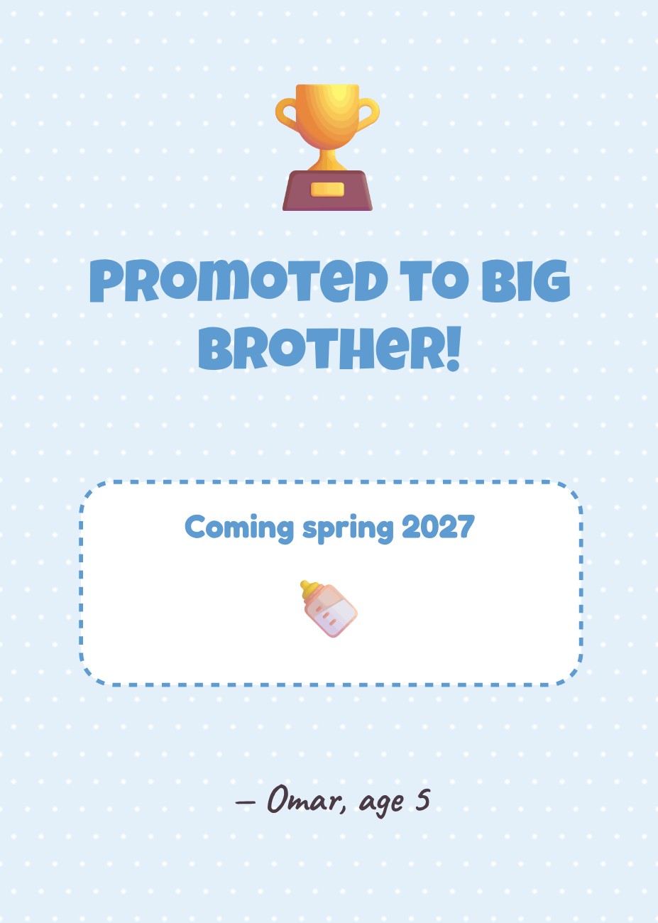 Big Brother Announcement Card — editable love & family template