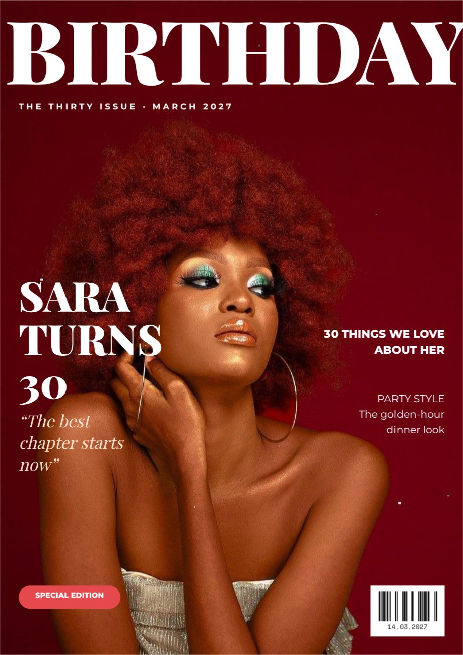 Birthday Editorial Magazine Cover — editable birthday template