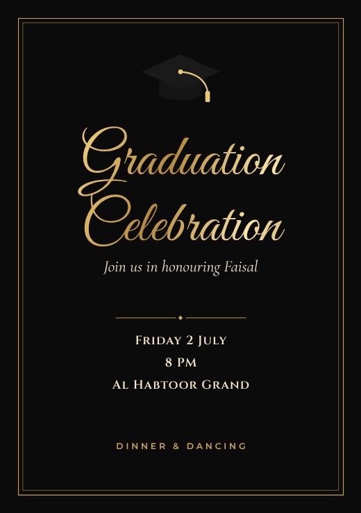 قالب بطاقة دعوة مجاني — Black and Gold Grad Party Invitation
