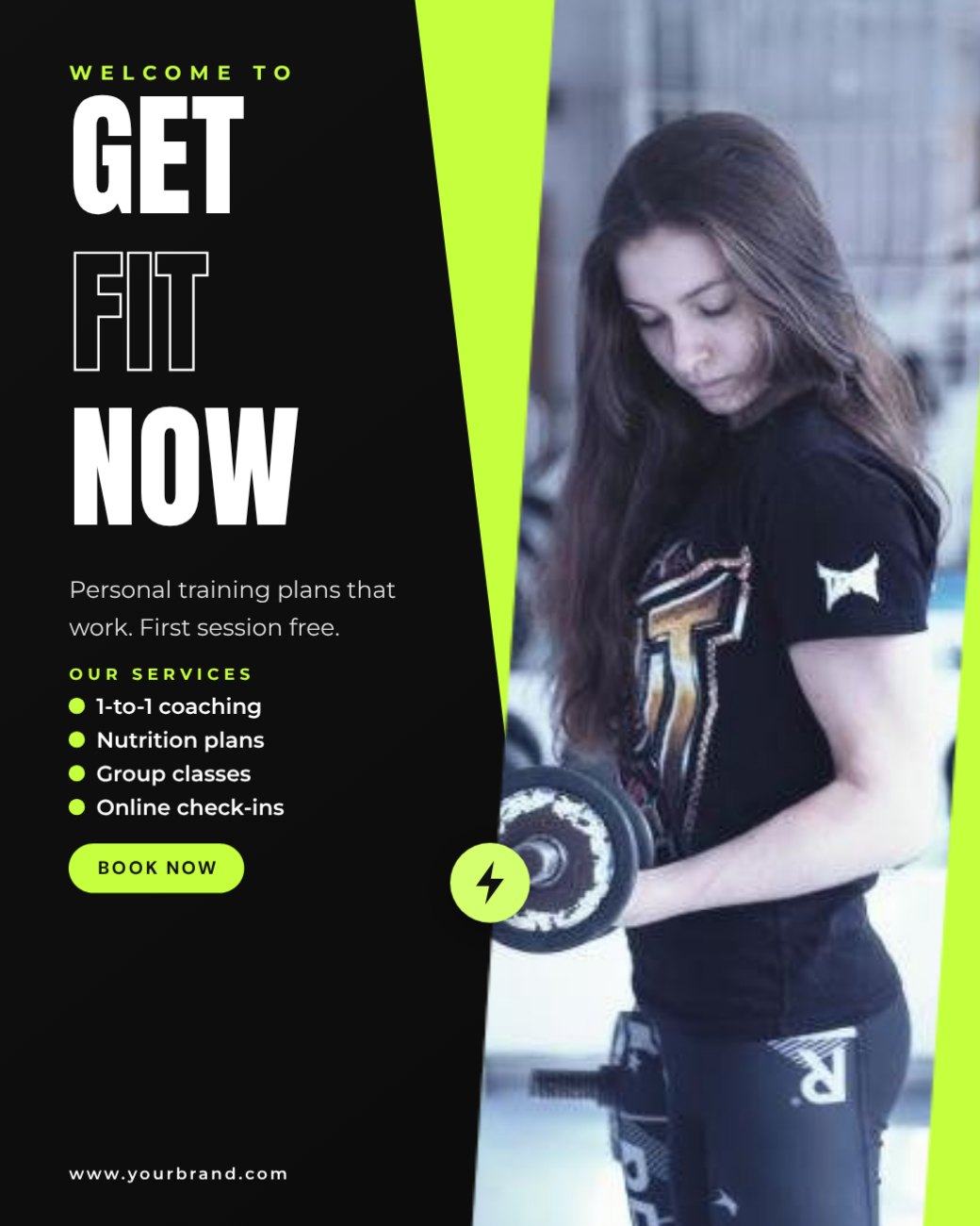 Black Fitness Coach Post — editable marketing template