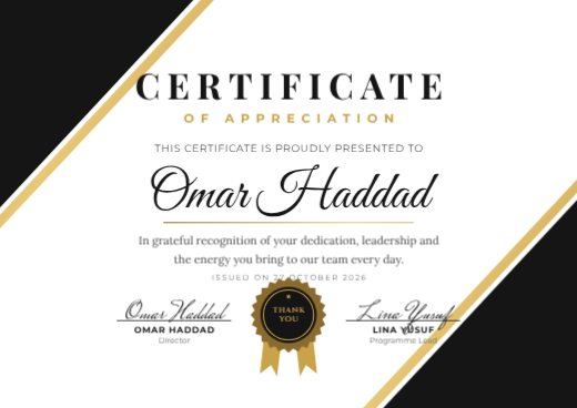 Black Gold Diagonal Certificate of Appreciation