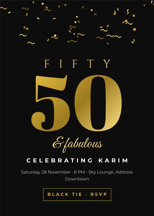 Black Gold Glam 50th Invitation template