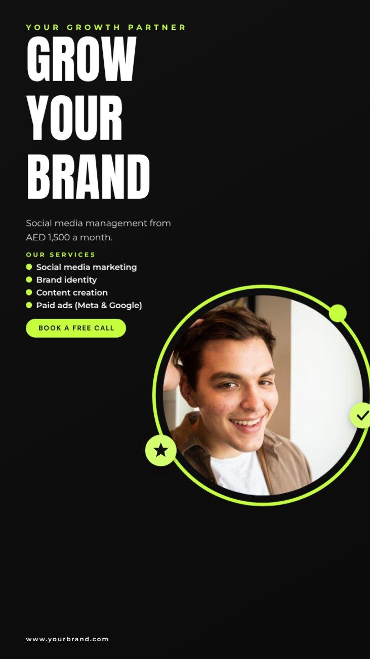 Black Neon Agency Story — editable marketing template