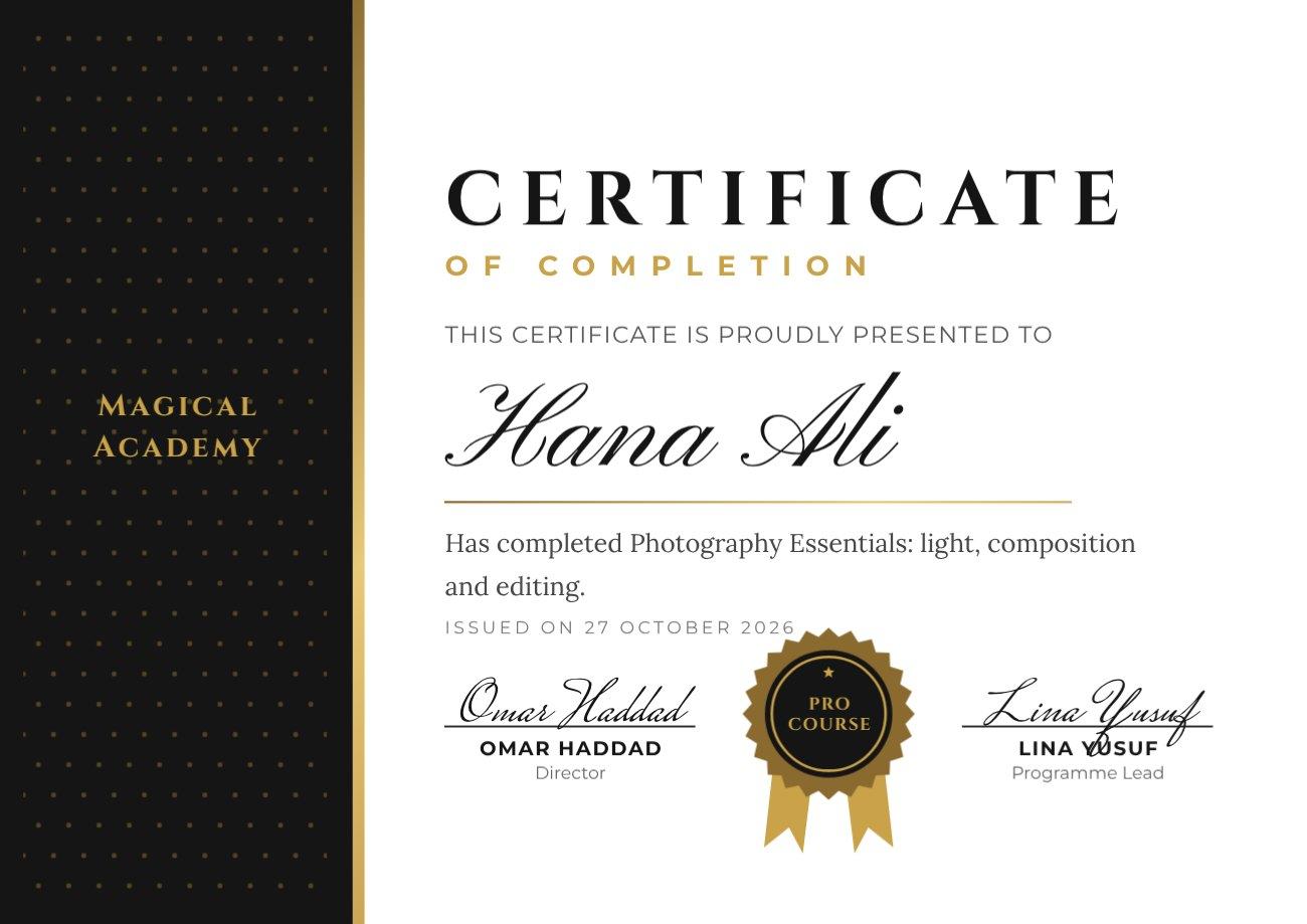 Black Side Band Course Certificate — editable certificates template