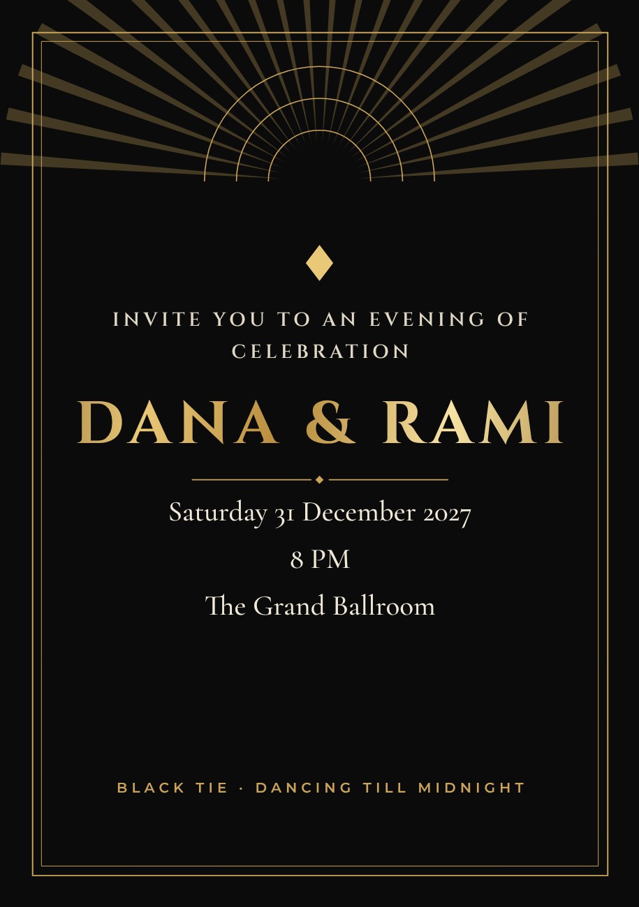 Black Tie Art Deco Invitation — editable wedding template