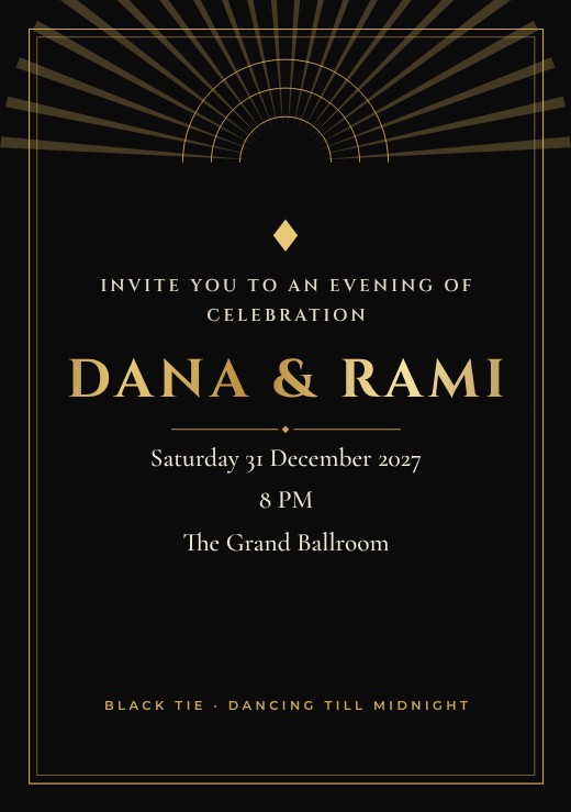 قالب بطاقة دعوة مجاني — Black Tie Art Deco Invitation