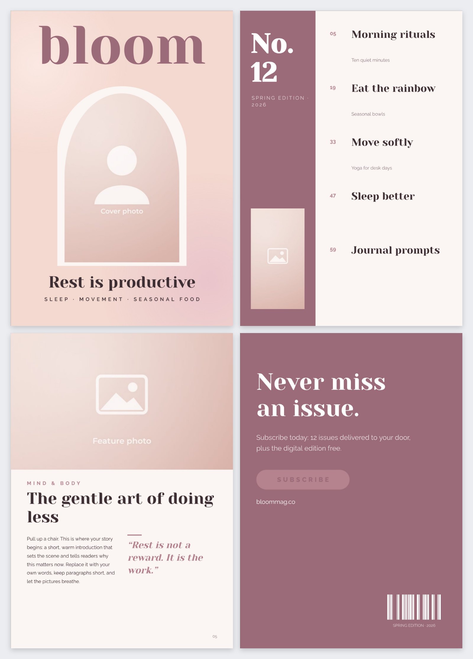 Bloom Wellness Magazine — editable marketing template