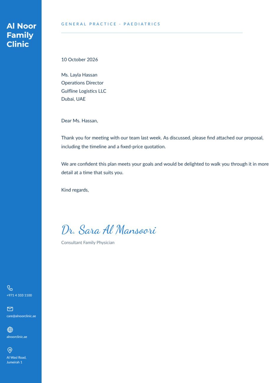 Blue Sidebar Clinic Letterhead — editable business template