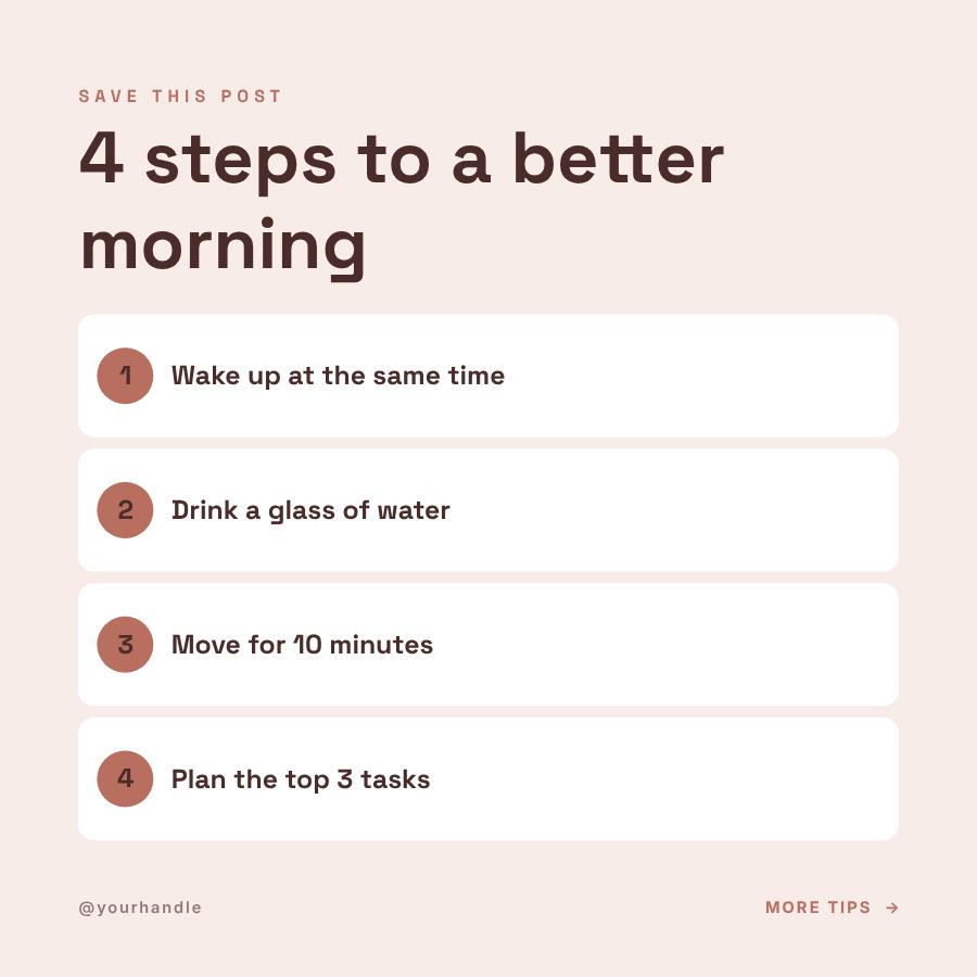 Blush 4 steps to a better morning Tips Post — editable social media template