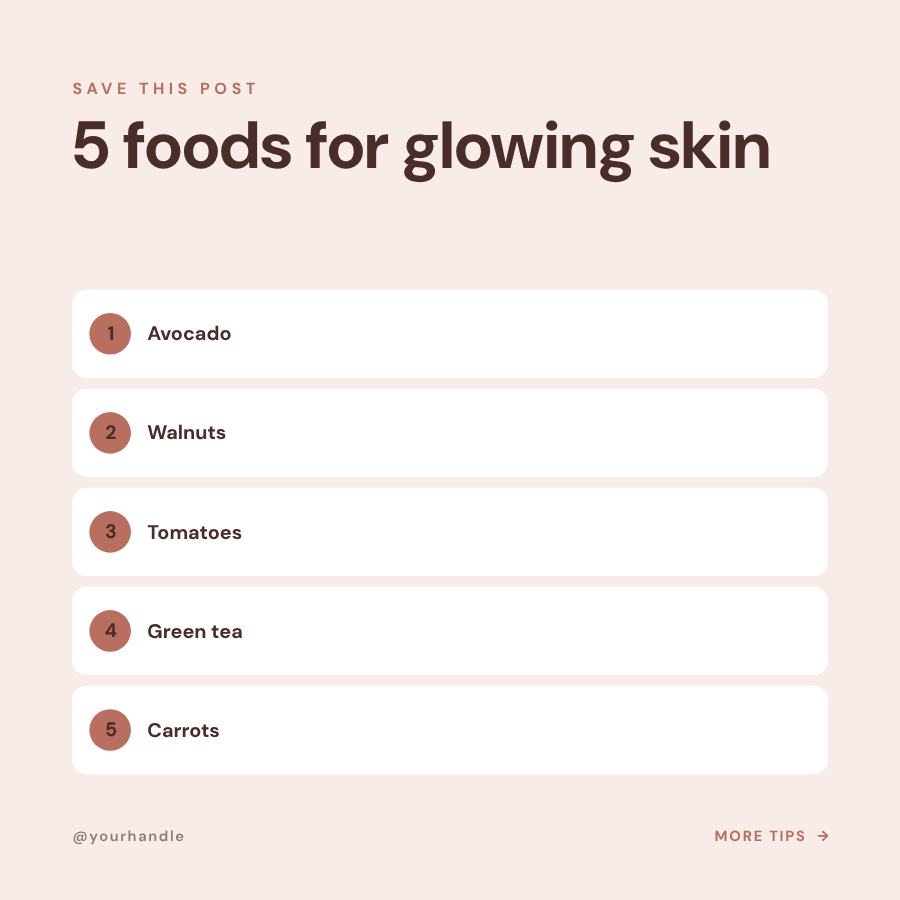 Blush 5 foods for glowing skin Tips Post — editable social media template