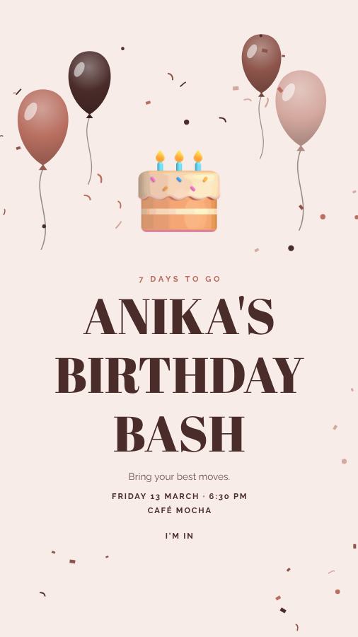 Blush Anika Birthday Bash Story — editable birthday template