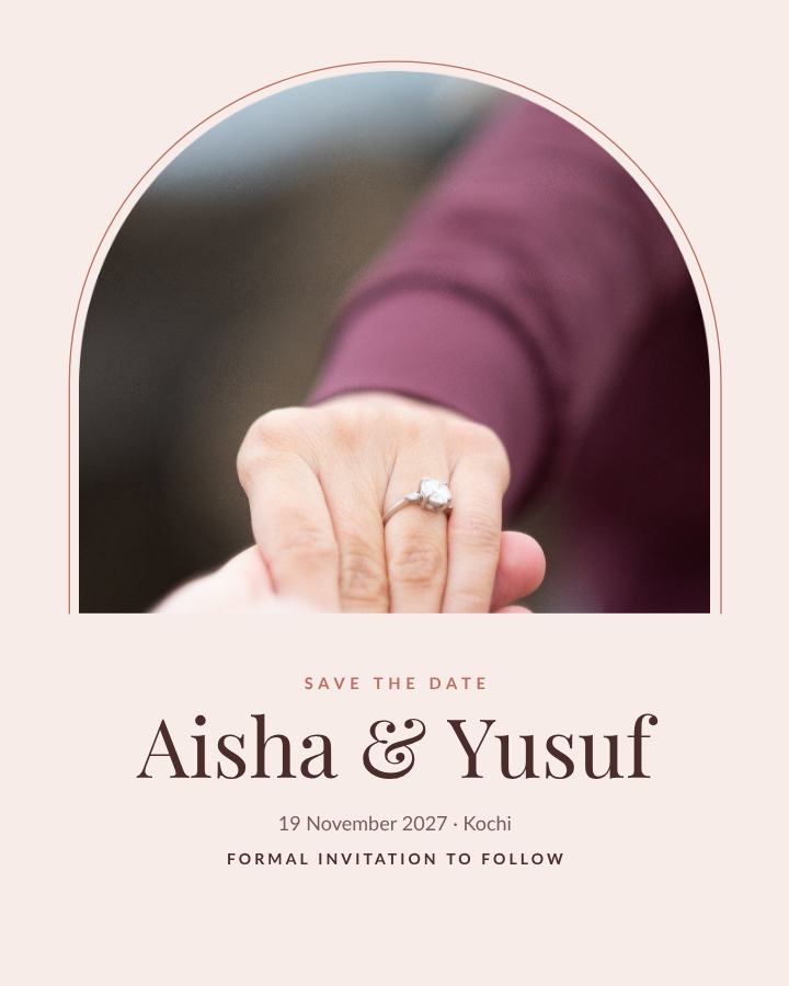 Blush Arch Aisha and Yusuf Save the Date — editable wedding template