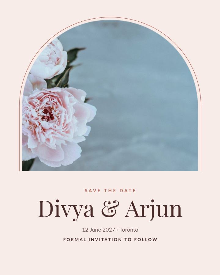 Blush Arch Divya and Arjun Save the Date — editable wedding template